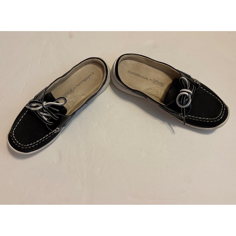 Croft & Barrow Deck Shoes Size 8 Black Mule Boat Shoes - Picture 2 of 5